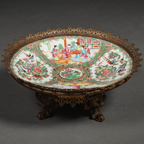 Cantonese porcelain centerpiece with 19th century bronze mount