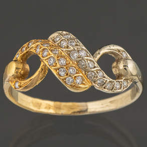 Anillo en oro amarillo y oro blanco de 18kt con brillantes