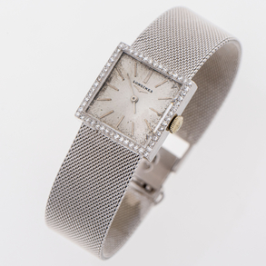 Longines, reloj joya en oro blanco de 18 kt con brillantes.