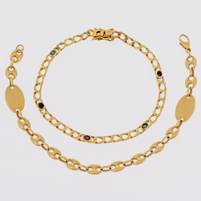 Conjunto de dos pulseras de eslabones en oro amarillo de 18 Kt.