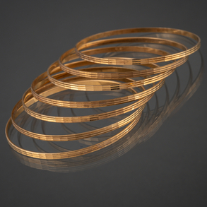 Conjunto de siete pulseras rígidas con decoración ajedrezada en el perfil.