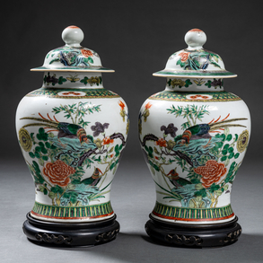 Pareja de tibores en porcelana china familia verde del siglo XIX