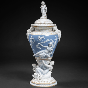 Gran jarrón en porcelana Alemana del siglo XIX-XX.