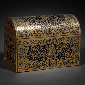 J. C. Vickery of Regent St. London, Caja escritorio Boulle en madera con incrustaciones de latón y carey. Trabajo Inglés, h. 1900