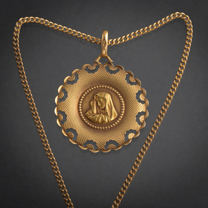 Cadena y colgante de medalla circular de la Virgen en oro amarillo de 18kt