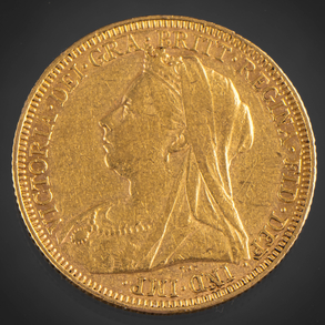 Moneda de oro soberano de la Reina Victoria de Reino Unido del año 1894.