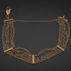 Bonita pulsera de cinco hilos de eslabones con pasadores en oro amarillo  de 18 kt