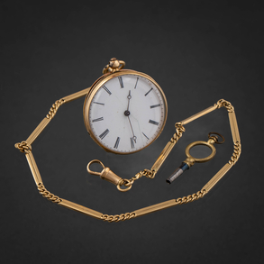 Reloj de bolsillo de dama con llave en oro amarillo de 18 kt con leontina.