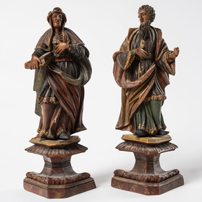 Conjunto de dos figuras en madera tallada y policromada del siglo XIX