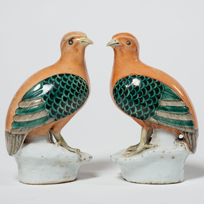 Pareja de codornices en porcelana china del siglo XX.