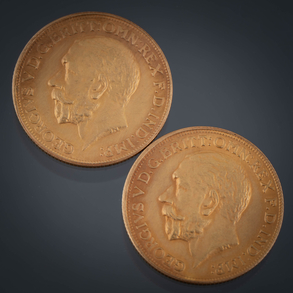 Conjunto de dos soberanos  de Jorge V en oro de 22 kt. fechados en 1925.