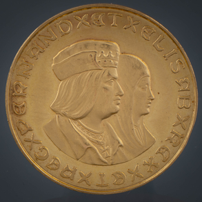 Moneda conmemorativa de los Reyes Católicos en oro de 22 kt.