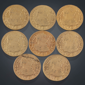 Conjunto de ocho monedas de medio escudo de Carlos III en oro amarillo de 22 kt  del año 1787