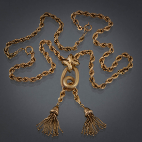 Cadena sogueada y colgante dos dos campanas en oro amarillo de 18 kt