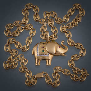 Cadena de eslabones de calabrote con colgante de elefante en oro amarillo de 18 kt