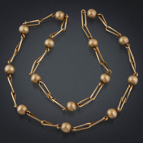 Bonito collar de bolas y eslabones dobles  en oro amarillo de 18 kt