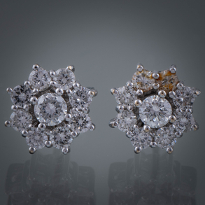 Pareja de pendientes de roseta en oro blanco de 18 kt con brillantes.